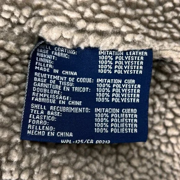 Chaps Bomber Aviator Faux LeatherJacket Detachable Curly Shearling Collar Sz L - Picture 10 of 10